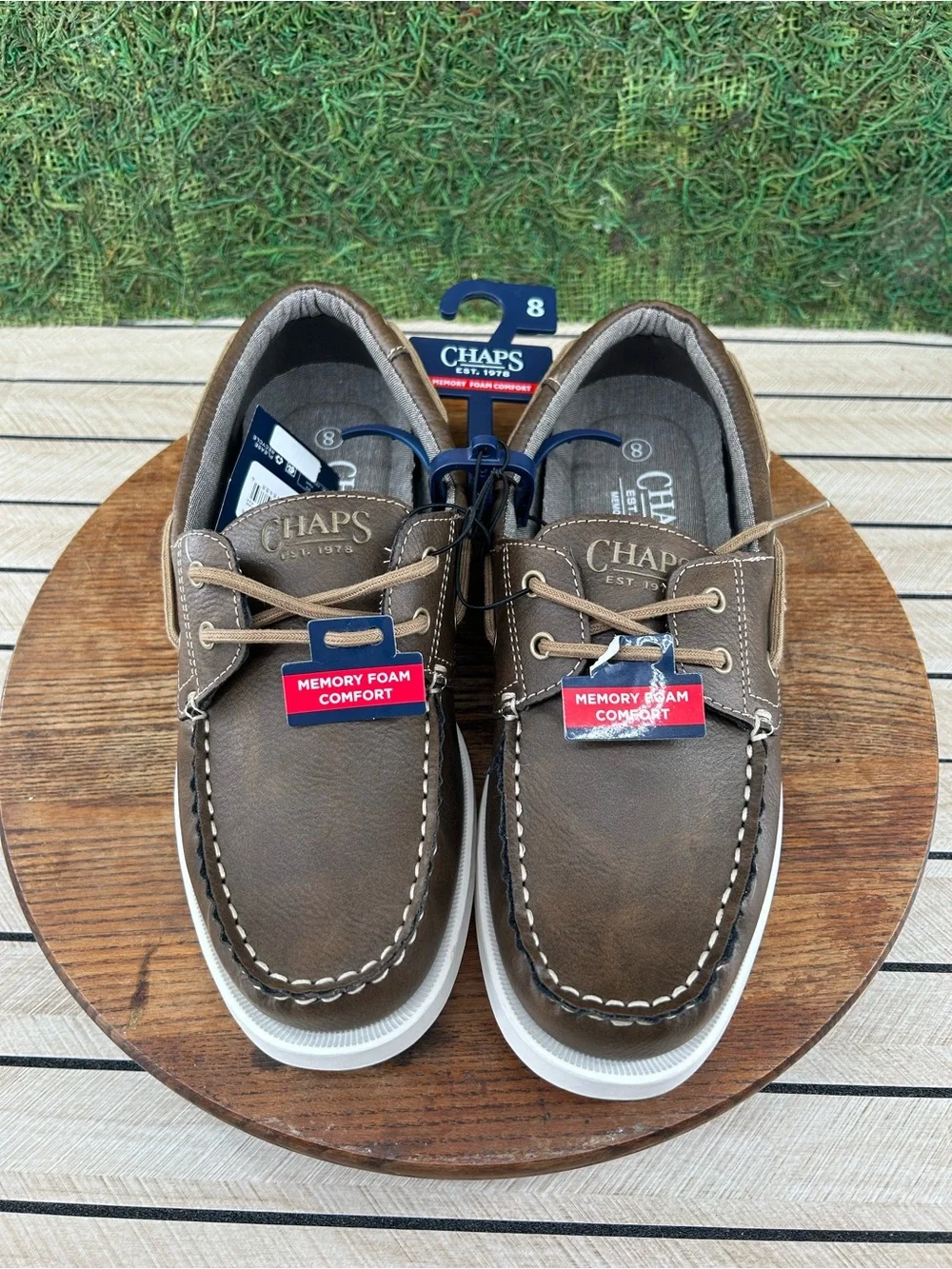 Chaps Brown Leather Moc Toe Boat Shoe